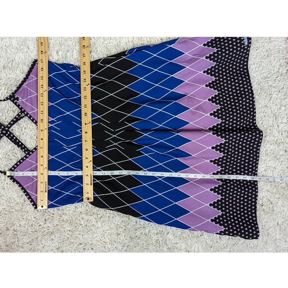 Billabong Spaghetti Strap Geometric Print Dress Black Blue Purple Large - Picture 7 of 15